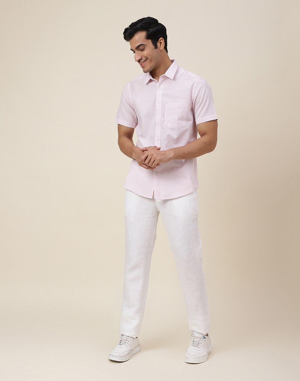White Cotton Striped Slim Fit Shirt