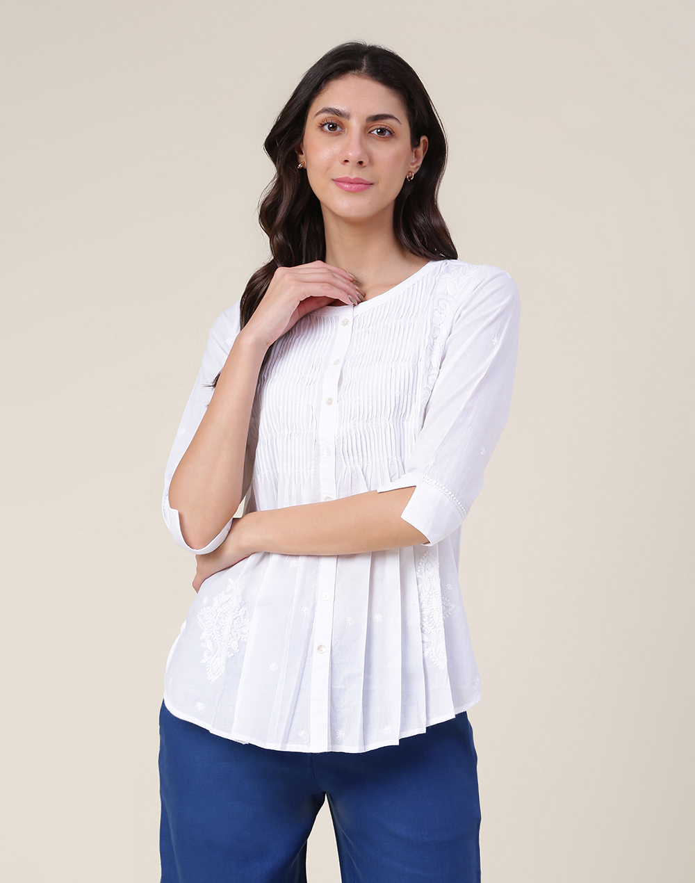 Buy White Cotton Embroidered Top for Women Online at Fabindia