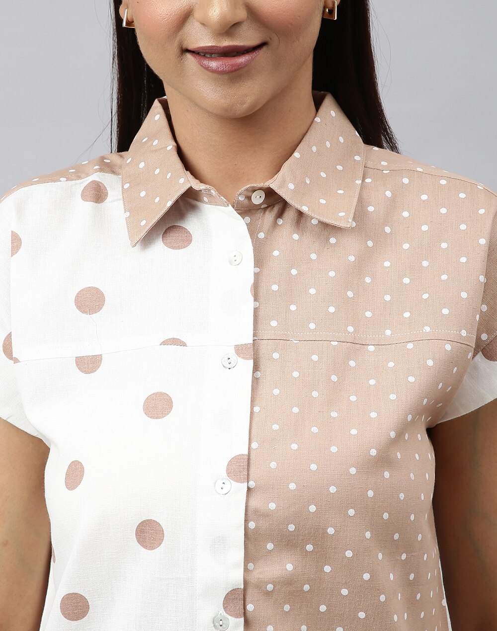 FabNu Off White Cotton Linen Polka Dot Tunic FabNu Off White Cotton Linen Polka Dot Tunic