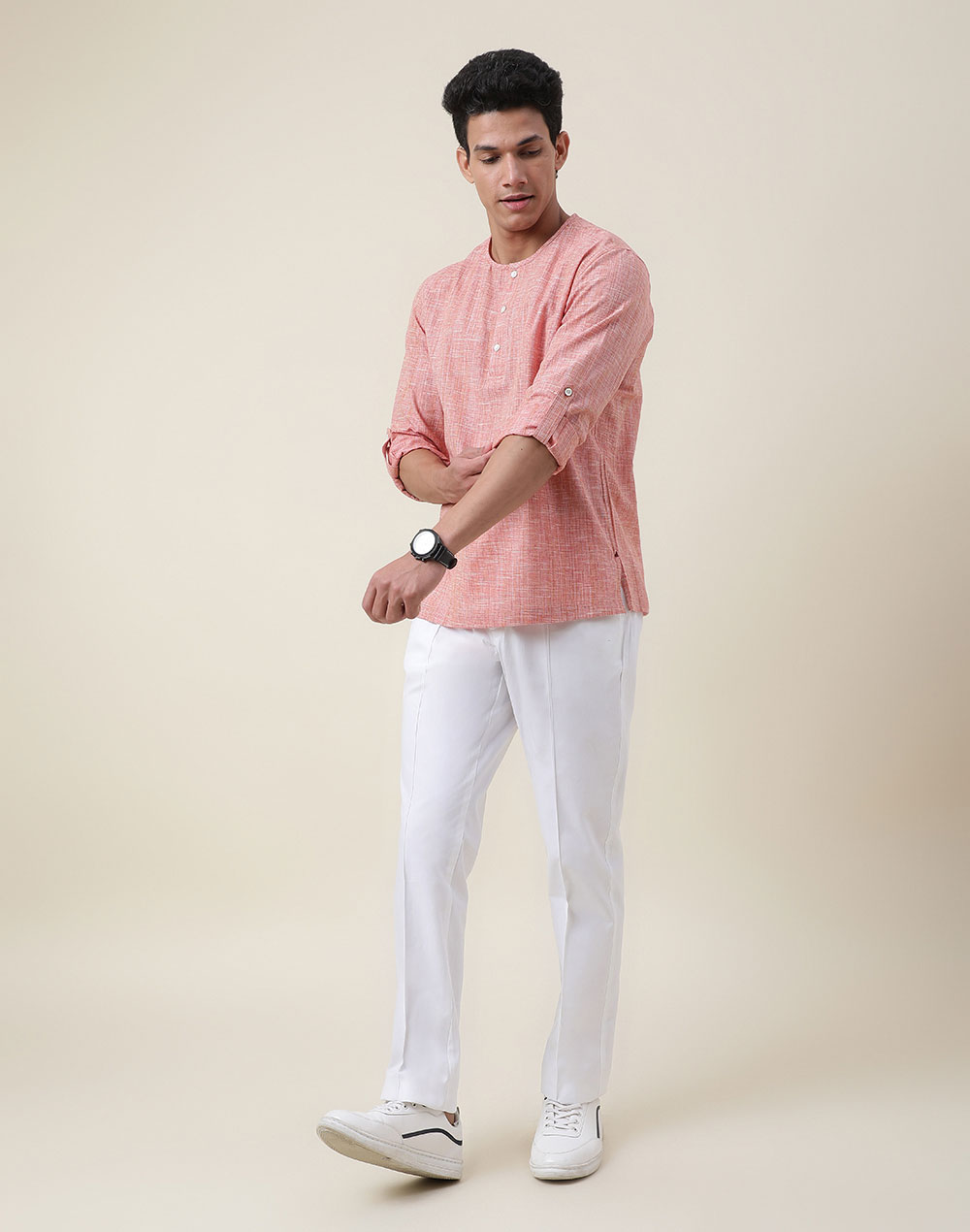 Pink Cotton Striped Slim Fit Mid Placket Shirt