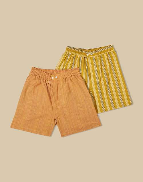 Yellow Cotton Full Elasticated Boxer Shorts Pack Of 2 Yellow Cotton Full Elasticated Boxer Shorts Pack Of 2