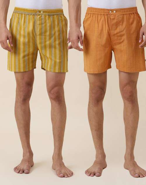Yellow Cotton Full Elasticated Boxer Shorts Pack Of 2 Yellow Cotton Full Elasticated Boxer Shorts Pack Of 2
