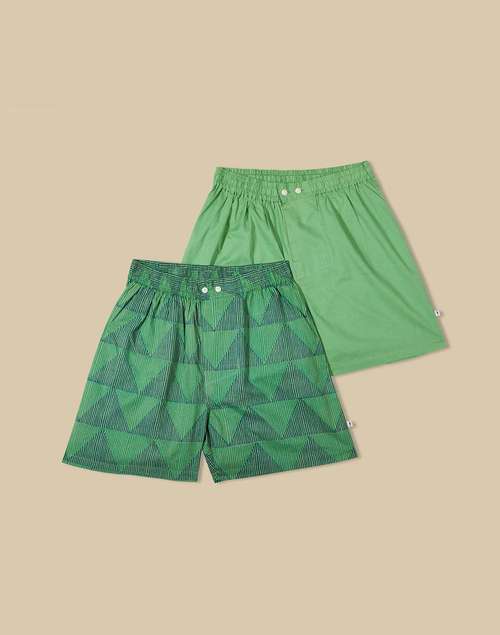 Green Cotton Full Elasticated Boxer Shorts Pack Of 2 Green Cotton Full Elasticated Boxer Shorts Pack Of 2