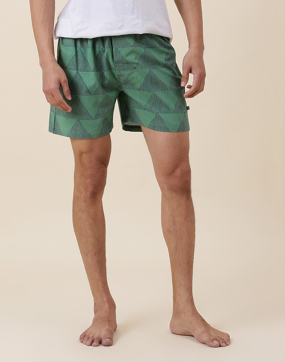 Green Cotton Full Elasticated Boxer Shorts Pack Of 2