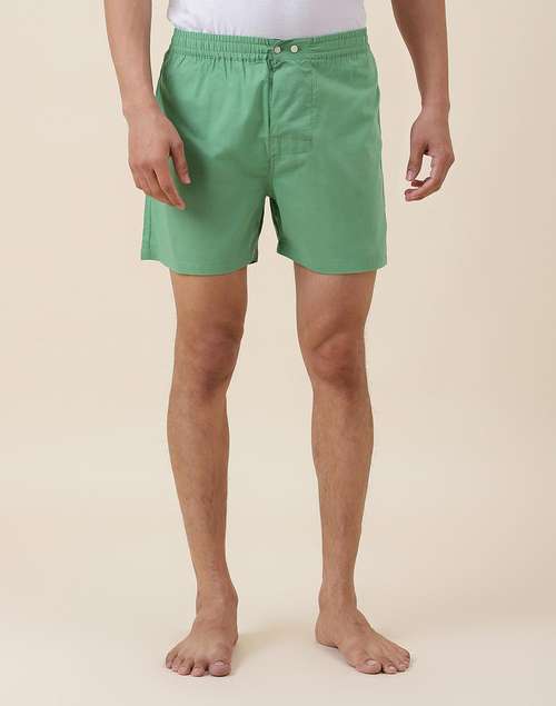 Green Cotton Full Elasticated Boxer Shorts Pack Of 2 Green Cotton Full Elasticated Boxer Shorts Pack Of 2