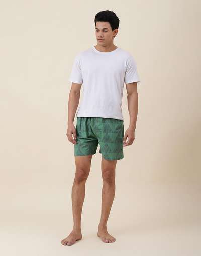 Green Cotton Full Elasticated Boxer Shorts Pack Of 2 Green Cotton Full Elasticated Boxer Shorts Pack Of 2