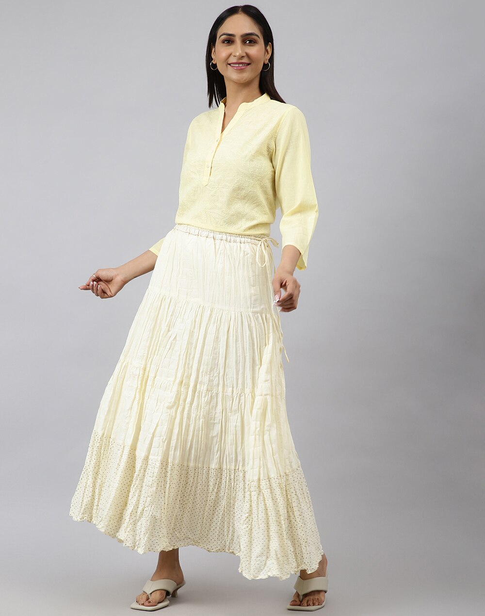 Cotton Printed Drawstring Long Skirt