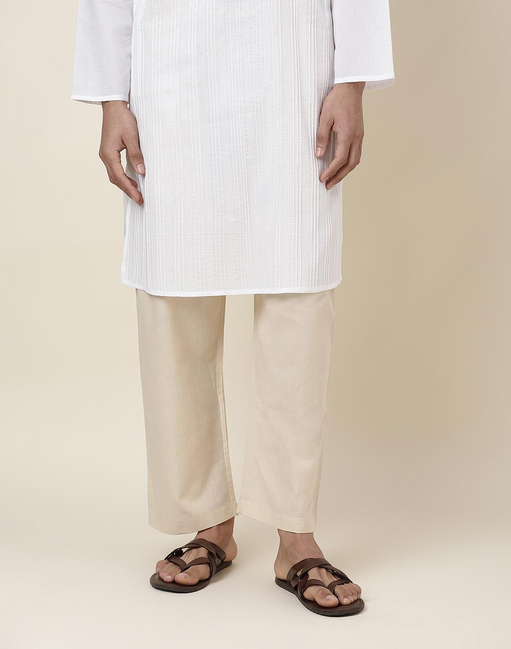 Beige Cotton Straight Leg Pyjama with Elasticated waist