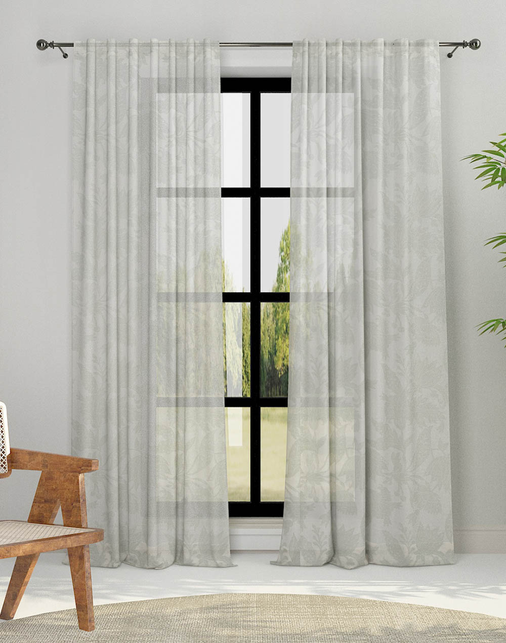 Grey Ameera Cotton Woven Cutwork Curtain | 1pc