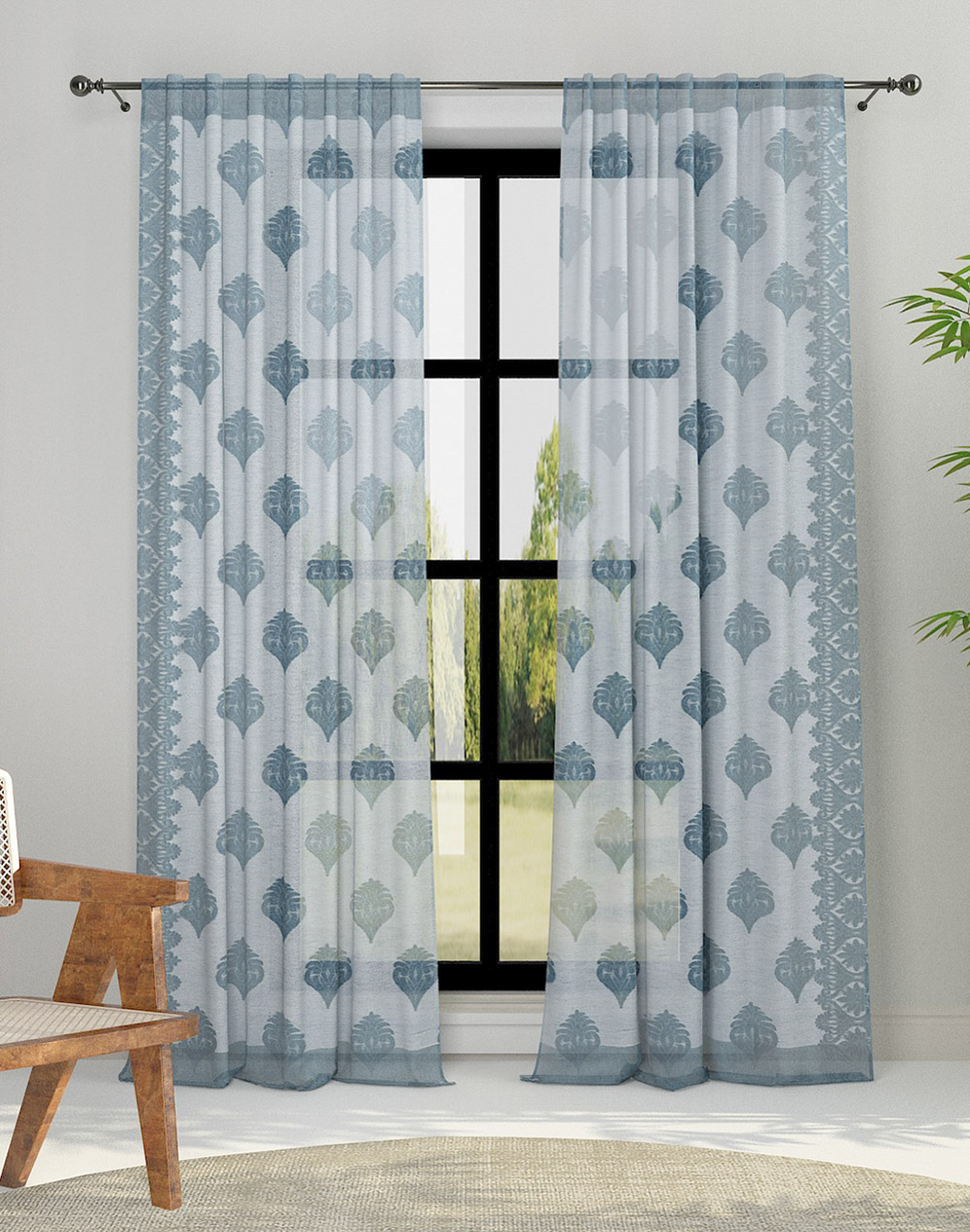 Blue Inaaya Cotton Woven Cutwork Curtain | 1pc