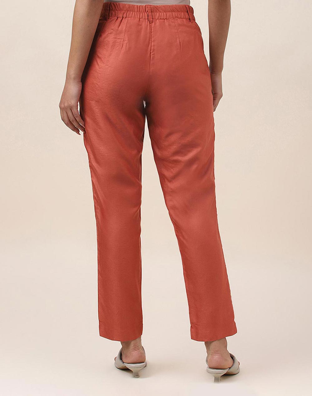 Orange Viscose Silk Ankle Length Formal Pant