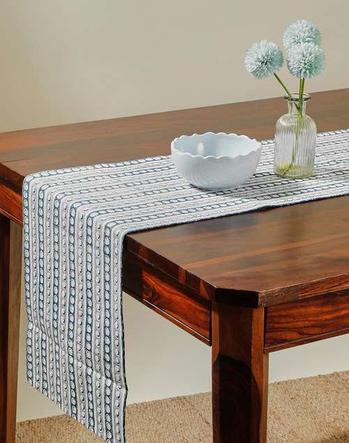 Blue Mosaic Cotton Table Runner Blue Mosaic Cotton Table Runner