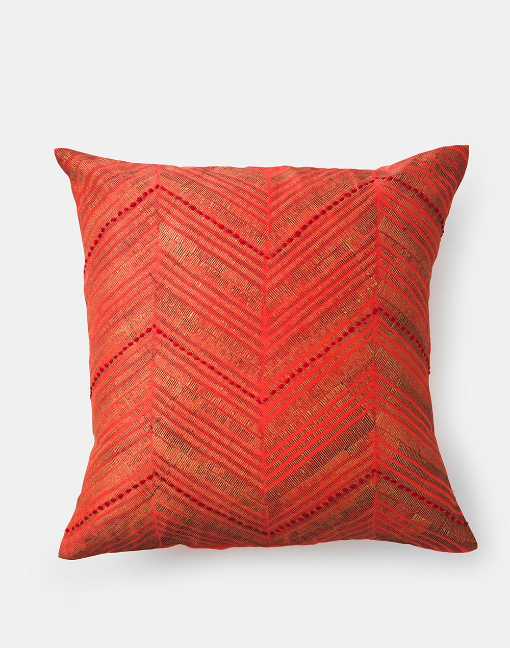 Coral Zaira Silk Embroidered Cushion Cover