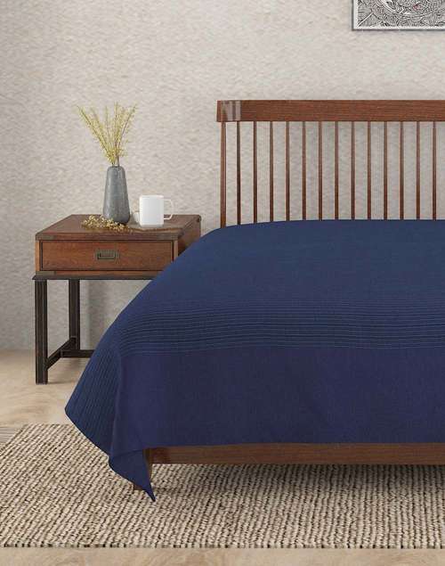 Navy Rizwan Cotton Single Bed Cover Navy Rizwan Cotton Single Bed Cover