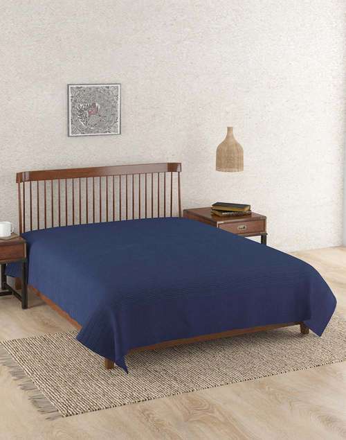 Navy Rizwan Cotton Single Bed Cover Navy Rizwan Cotton Single Bed Cover