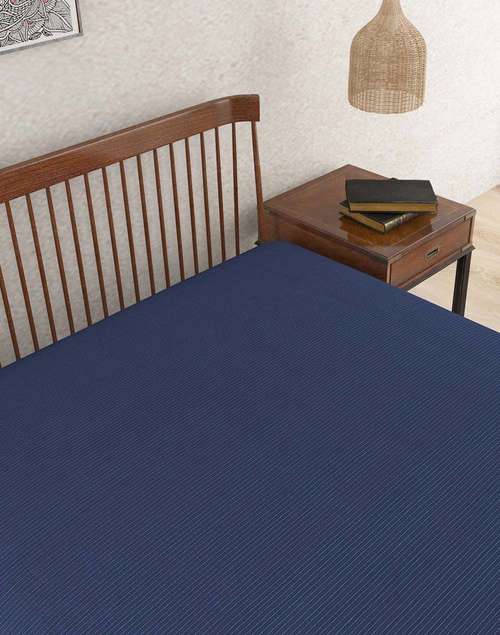 Navy Rizwan Cotton Single Bed Cover Navy Rizwan Cotton Single Bed Cover