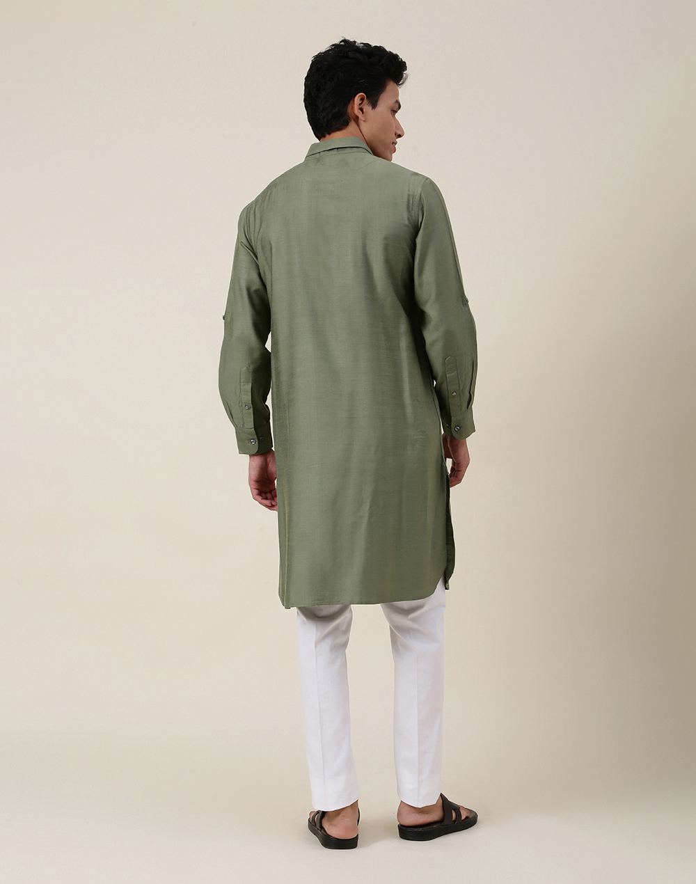 Buy Green Viscose Silk Woven Pathani for Men Online at Fabindia | 10739021