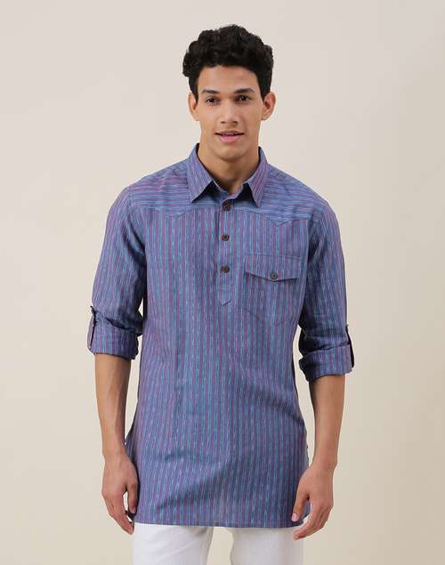 Blue Cotton Slim Fit Short Kurta Blue Cotton Slim Fit Short Kurta