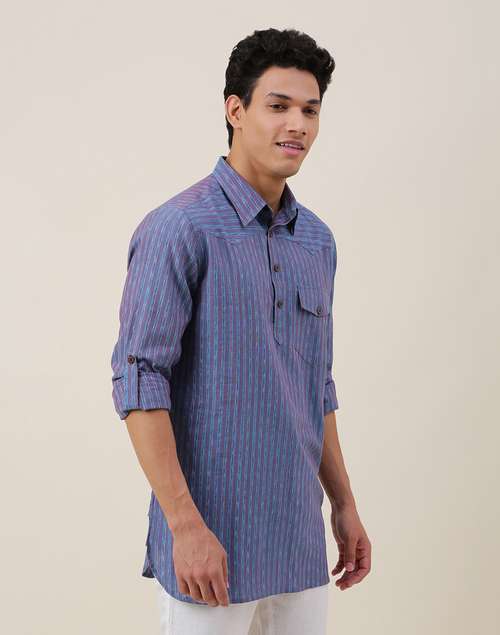 Blue Cotton Slim Fit Short Kurta Blue Cotton Slim Fit Short Kurta