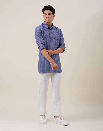 Blue Cotton Slim Fit Short Kurta Blue Cotton Slim Fit Short Kurta