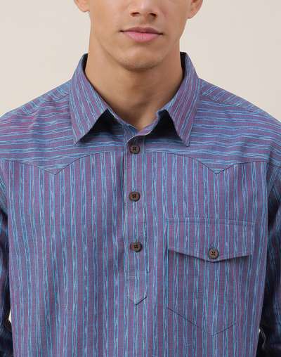 Blue Cotton Slim Fit Short Kurta Blue Cotton Slim Fit Short Kurta