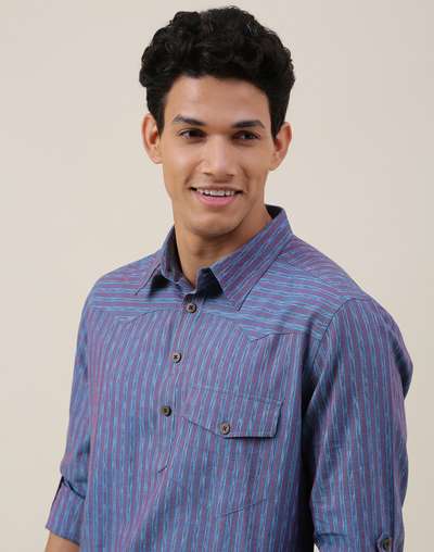 Blue Cotton Slim Fit Short Kurta Blue Cotton Slim Fit Short Kurta