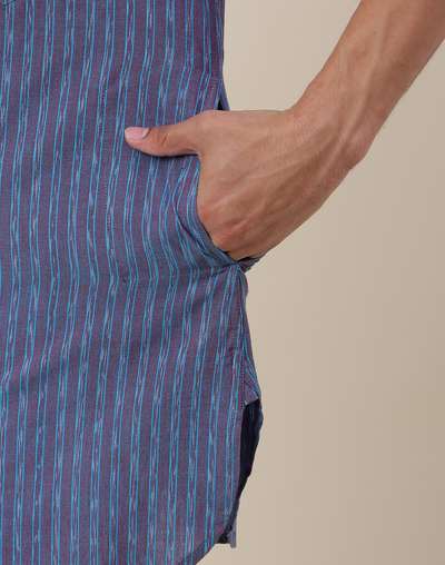 Blue Cotton Slim Fit Short Kurta Blue Cotton Slim Fit Short Kurta