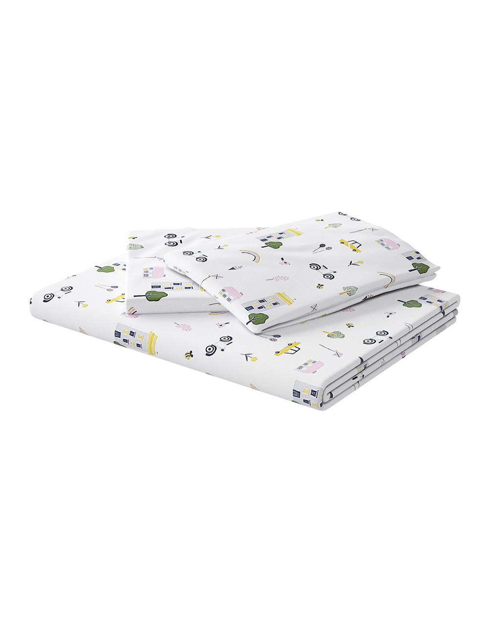 White Bon Voyage Cotton Printed Double Bed Sheet With 2 Pillow Covers
