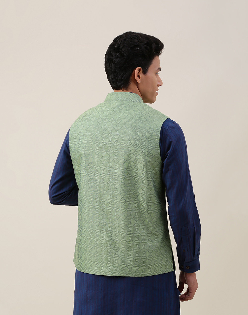Green Viscose Silk Chinese Collar Nehru Jacket Green Viscose Silk Chinese Collar Nehru Jacket