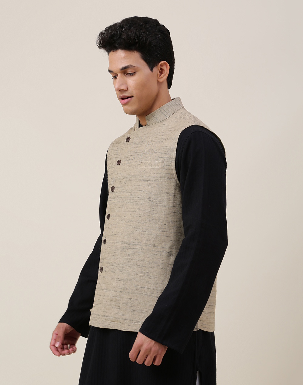 Natural Silk Blend Nehru Jacket Regular Fit