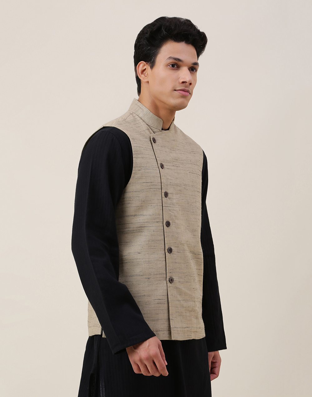Natural Silk Blend Nehru Jacket Regular Fit