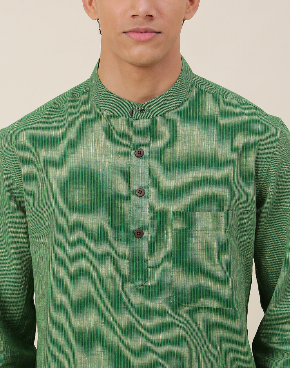 Buy Green Cotton Striped Short Kurta for Men Online at Fabindia | 10740396