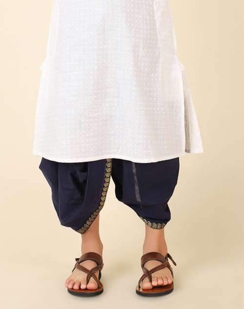 Navy Cotton Blend Dhoti With Elasticated Waistband & Drawstring Navy Cotton Blend Dhoti With Elasticated Waistband & Drawstring