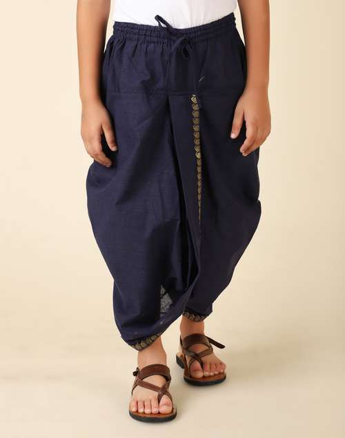 Navy Cotton Blend Dhoti With Elasticated Waistband & Drawstring Navy Cotton Blend Dhoti With Elasticated Waistband & Drawstring