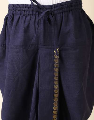 Navy Cotton Blend Dhoti With Elasticated Waistband & Drawstring Navy Cotton Blend Dhoti With Elasticated Waistband & Drawstring