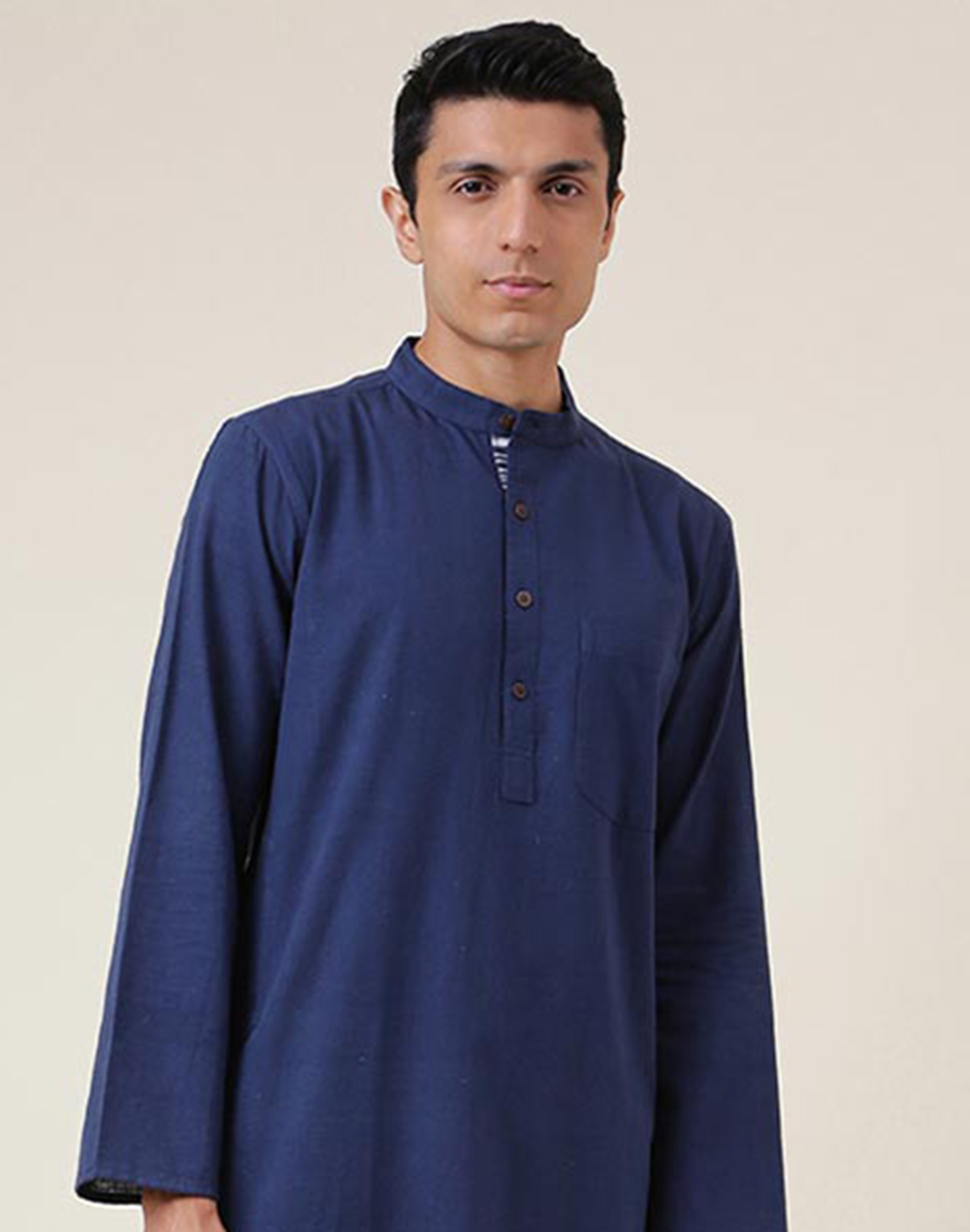 Men's Long Kurta Tunic: Navy Blue