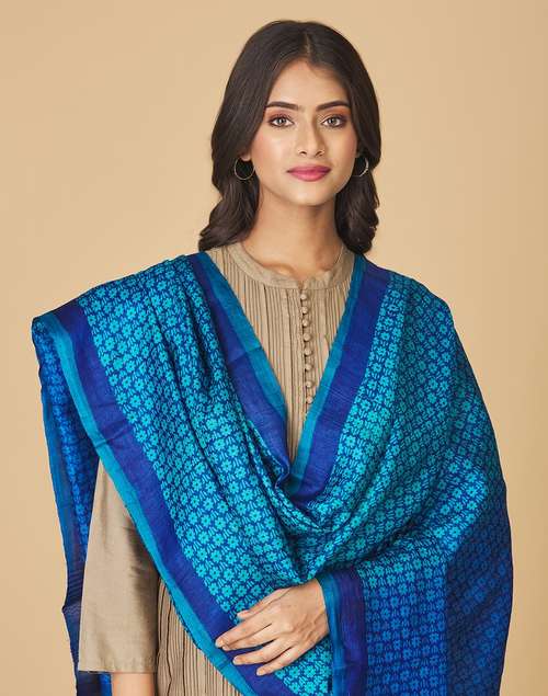 Blue Silk Hand Block Printed Dupatta Blue Silk Hand Block Printed Dupatta