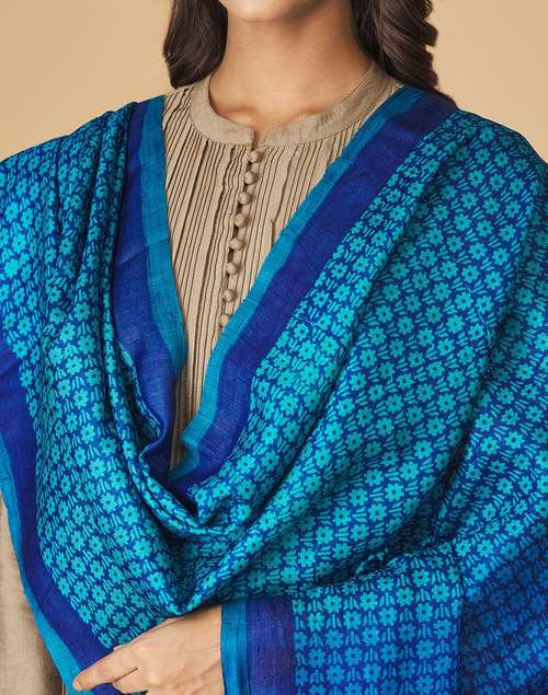 Blue Silk Hand Block Printed Dupatta Blue Silk Hand Block Printed Dupatta