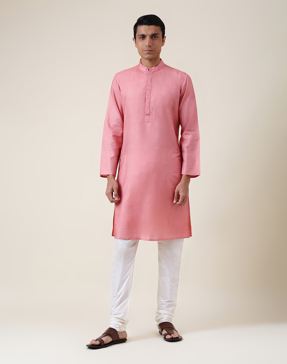 Pink Silk Long Kurta Slim Fit Pink Silk Long Kurta Slim Fit