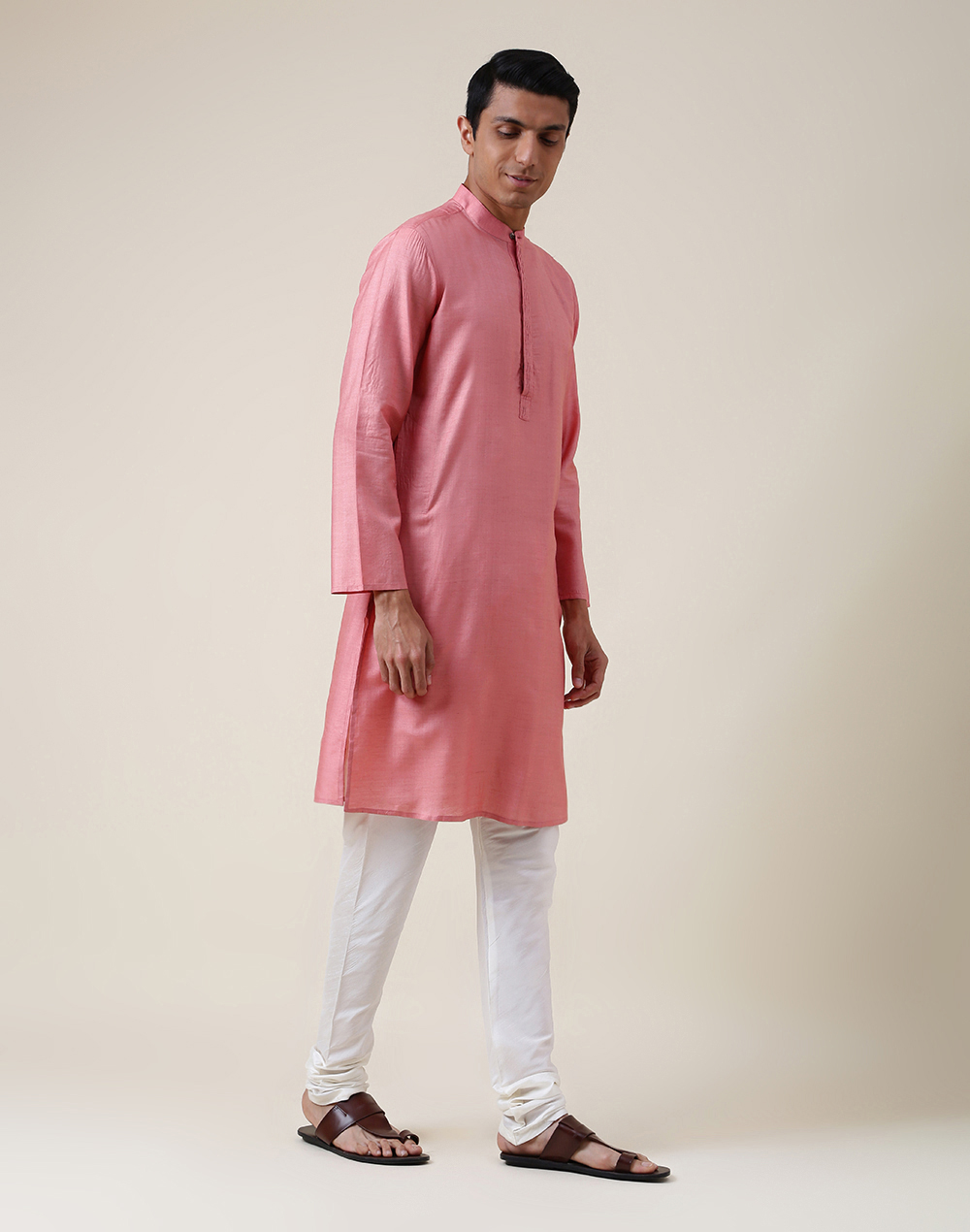 Pink Silk Long Kurta Slim Fit Pink Silk Long Kurta Slim Fit