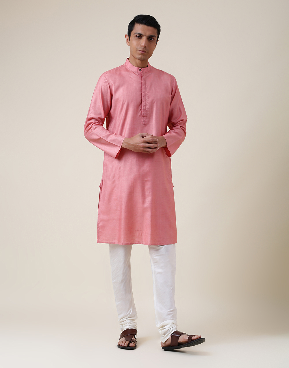 Pink Silk Long Kurta Slim Fit Pink Silk Long Kurta Slim Fit