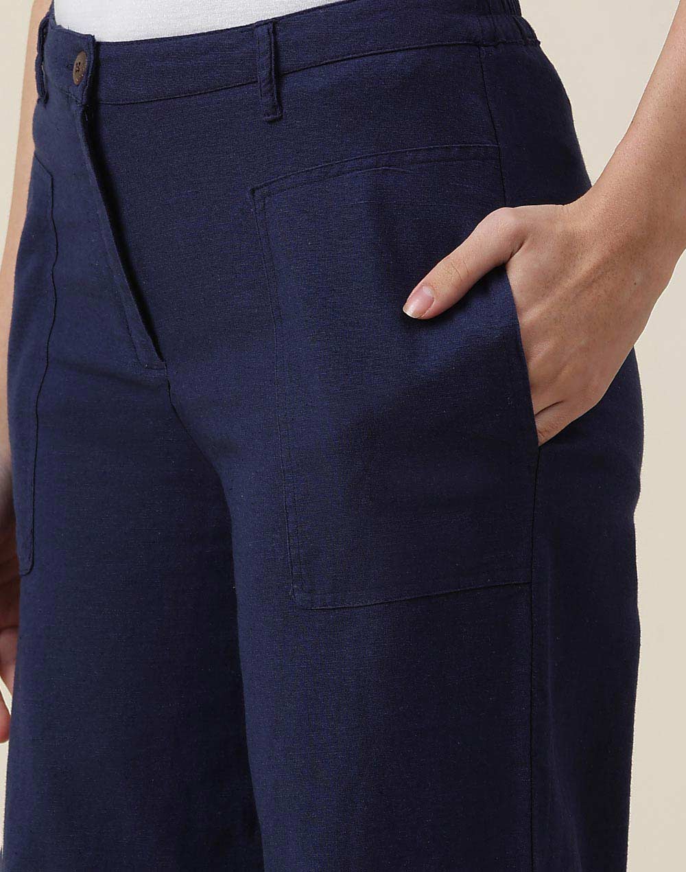 FabNu Navy Cotton Linen Slim Fit Pant
