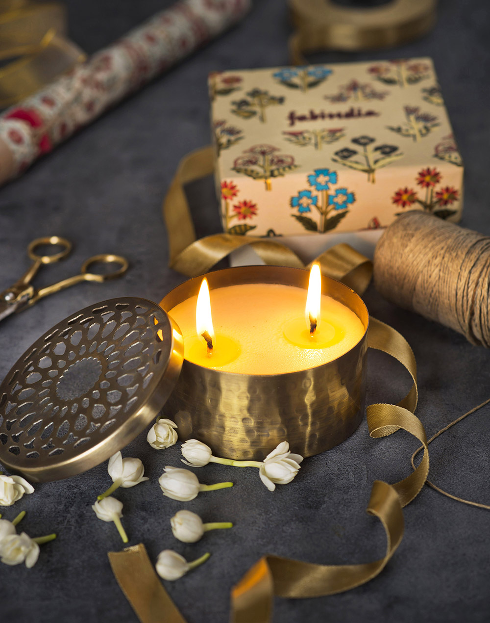 Brass Idris Candle Jasmine Fragrance Gift Set