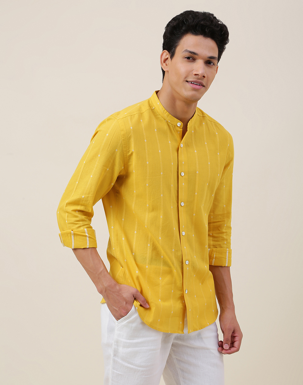 Yellow Cotton Slim Fit Shirt