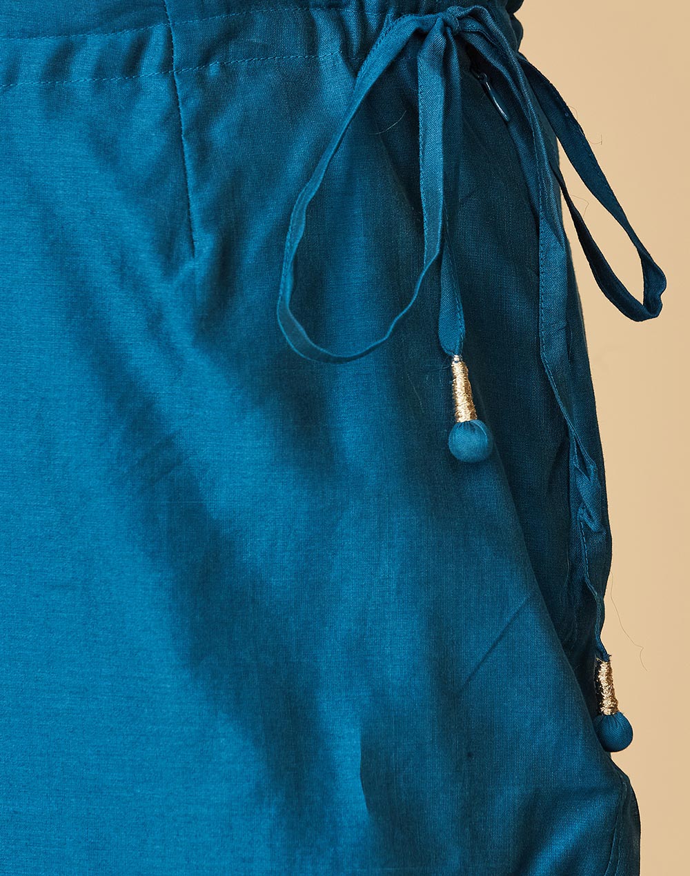 Blue Cotton Silk Ankle Length Ijar Pant