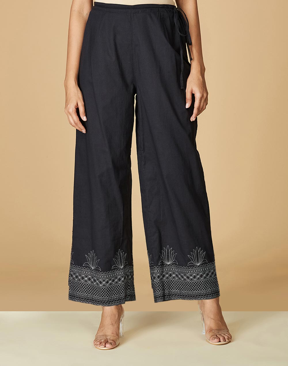 Buy Black Cotton Embroidered Ijar Pant for Women Online at