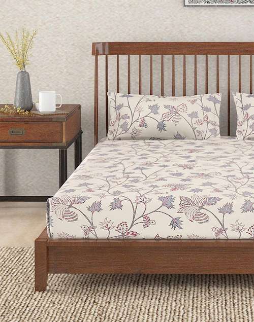 Teal Inaya Cotton Printed King Bed Sheet With 2 Pillow Covers Teal Inaya Cotton Printed King Bed Sheet With 2 Pillow Covers