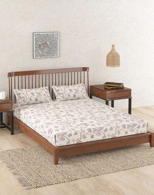 Teal Inaya Cotton Printed King Bed Sheet With 2 Pillow Covers Teal Inaya Cotton Printed King Bed Sheet With 2 Pillow Covers