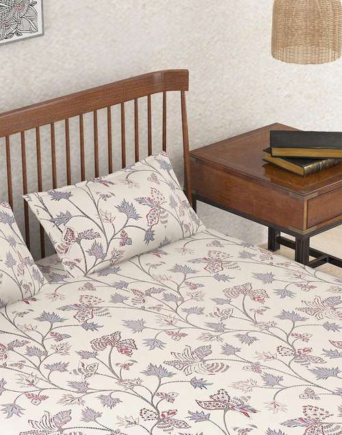 Teal Inaya Cotton Printed King Bed Sheet With 2 Pillow Covers Teal Inaya Cotton Printed King Bed Sheet With 2 Pillow Covers