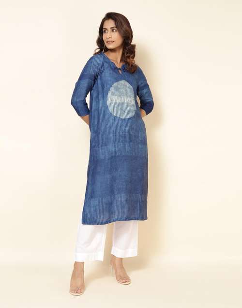 Indigo Viscose Blend Printed Long Kurta Indigo Viscose Blend Printed Long Kurta